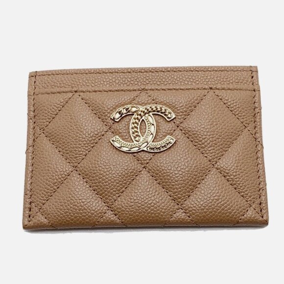 Authentic CHANEL large CC logo beige caviar card holder wallet GHW Brand New - Picture 1 of 11